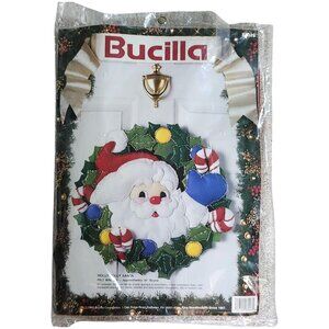 Vtg 1993 Bucilla #83028 Holly Jolly Santa Christmas Felt Wreath Kit New/Open Pkg